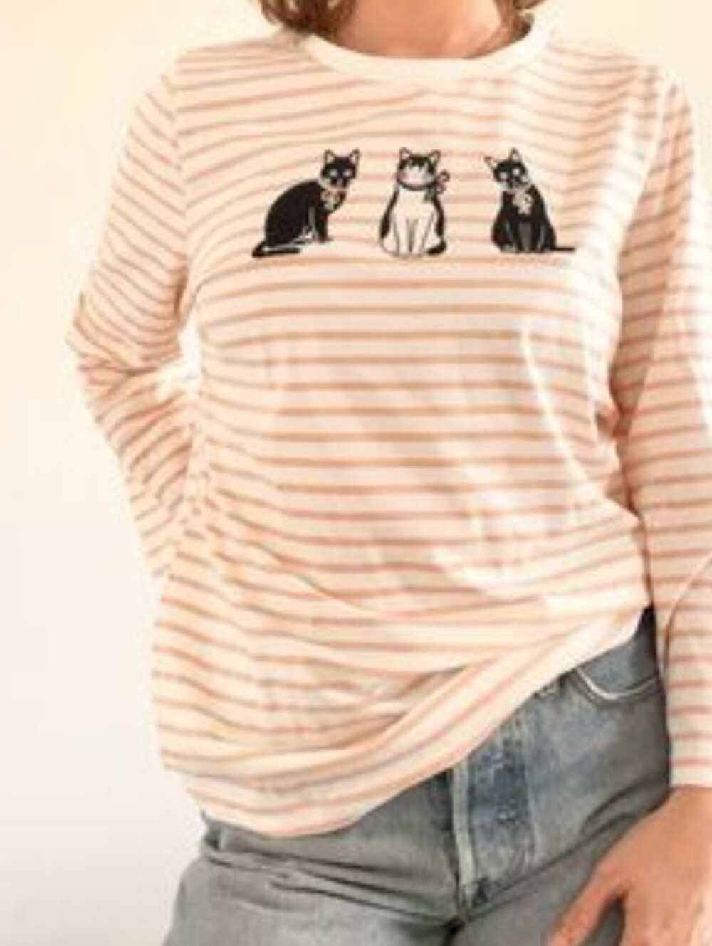 CAROLYN TAYLOR NWT SZ 1X CATS EMBROIDERED. STRIPES PEACH WHITE
